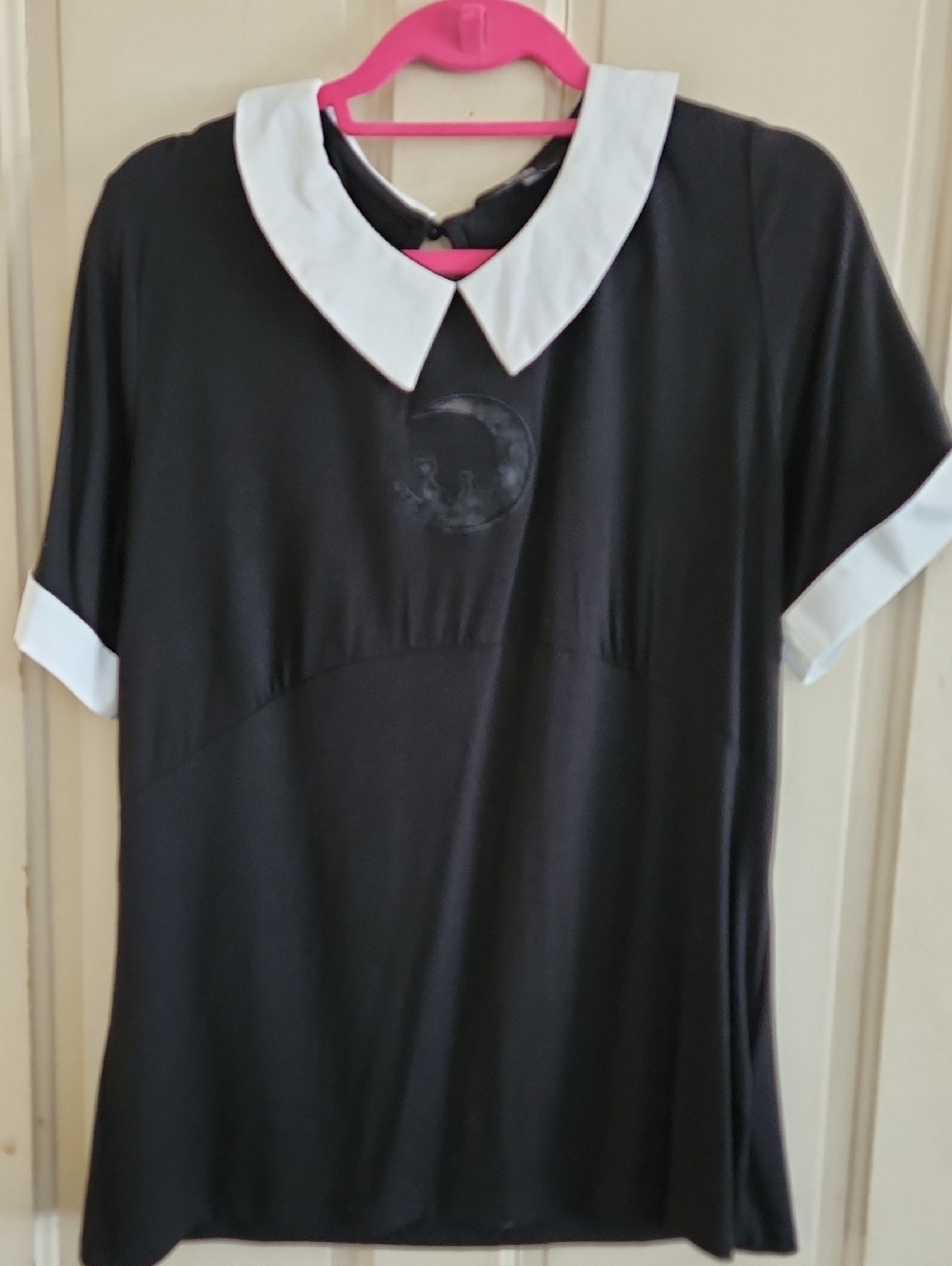 Black Short Sleeve Tee with White Peter Pan Collar